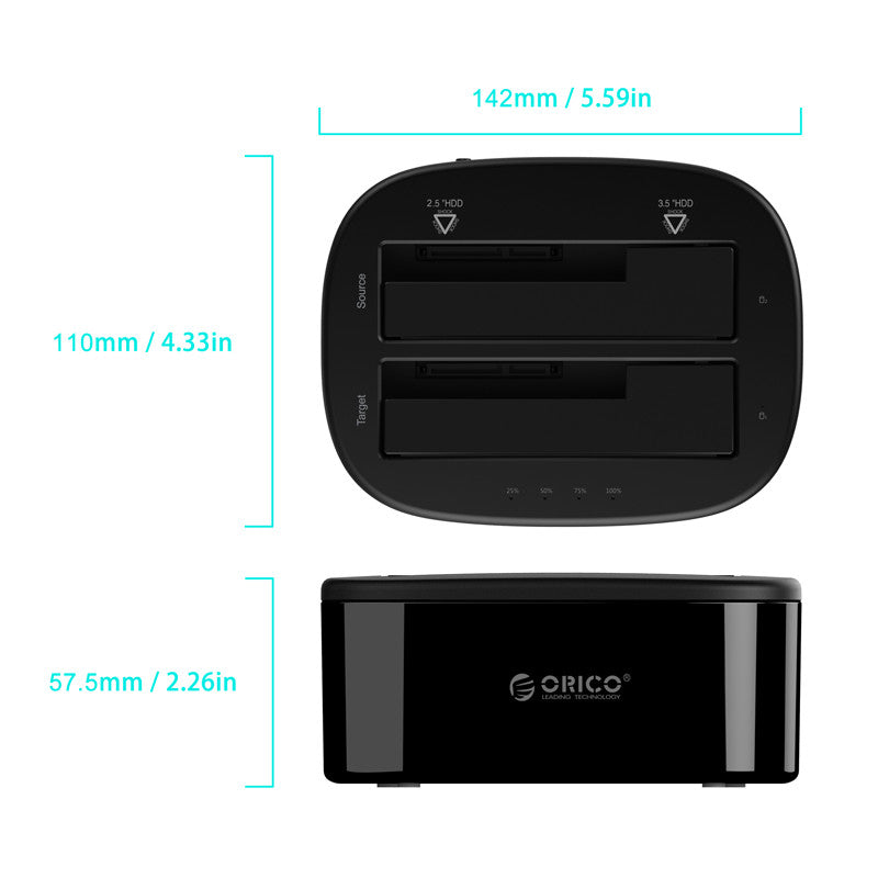 ORICO Hard Disk Drive Docking Station USB 3.0 SATA Dual-bay Enclosure Case with Offline Clone Function for 2.5"/3.5" SDD HDD (6228US3-C)