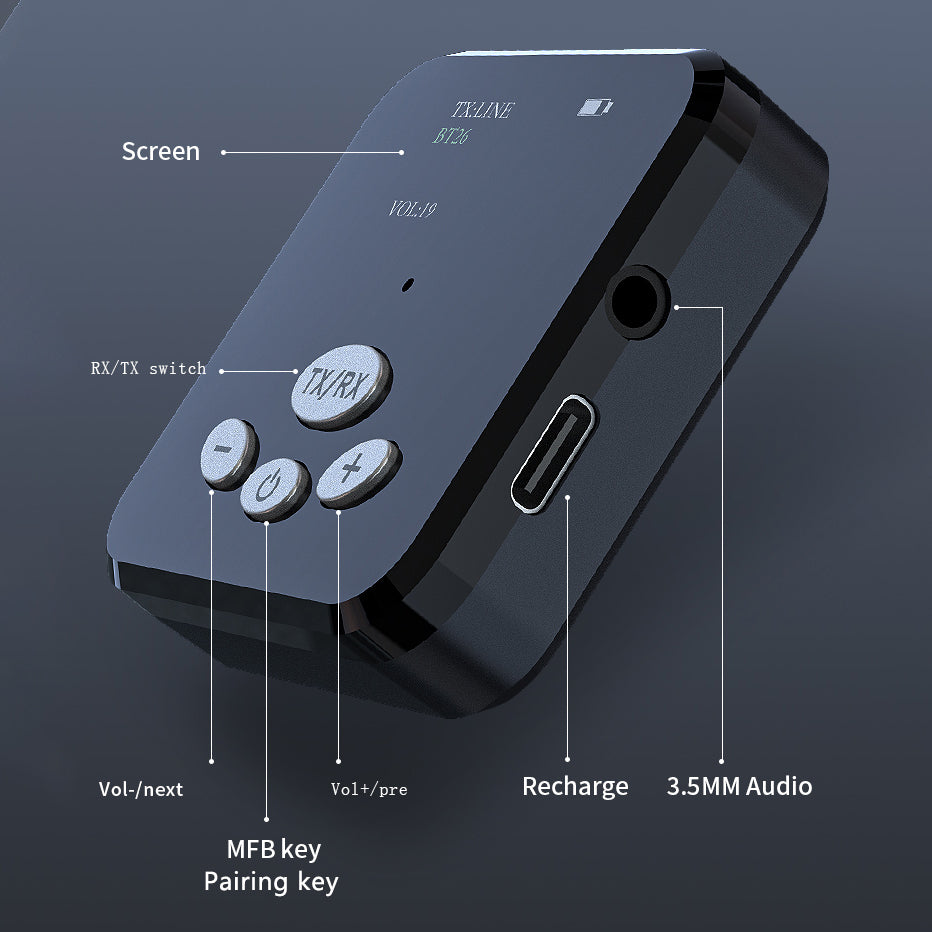 T5 2-in-1 Wireless Bluetooth 5.0 Audio Receiver Transmitter 3.5mm AUX Jack OLED Display Stereo Music Adapter for TV Car Computer