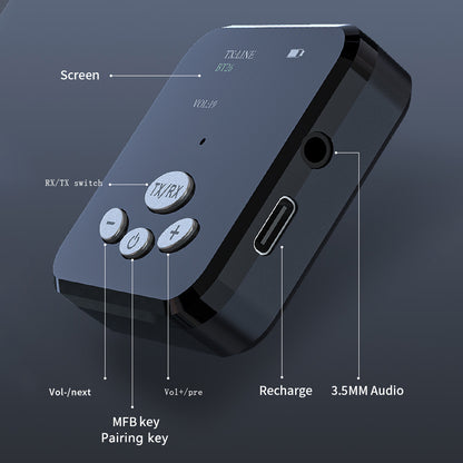 T5 2-in-1 Wireless Bluetooth 5.0 Audio Receiver Transmitter 3.5mm AUX Jack OLED Display Stereo Music Adapter for TV Car Computer