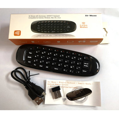 3 in 1 2.4GHz Wireless Air Mouse Full QWERTY Keyboard with TV Remote Control Function - Black