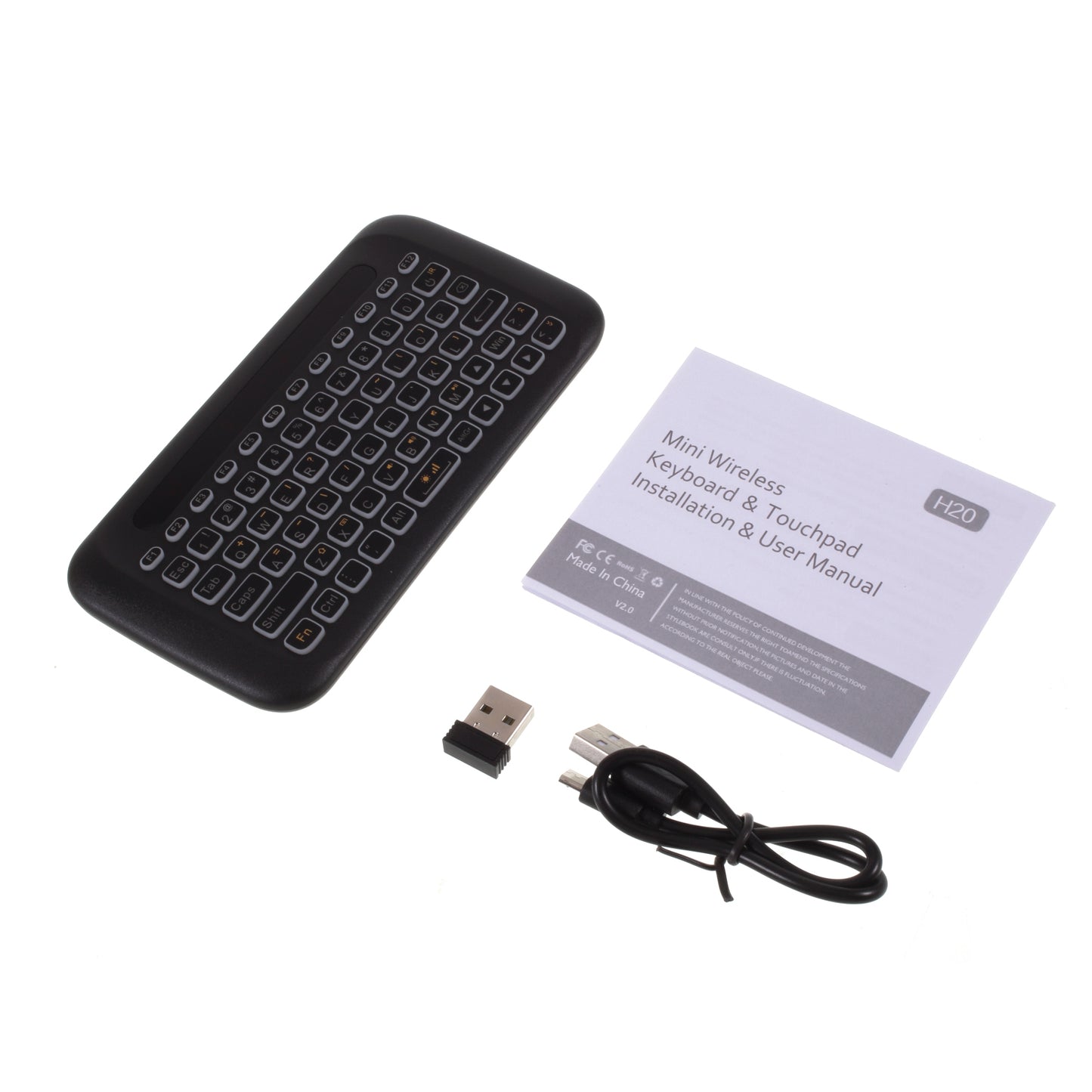 H20 LED Backlight Mini 2.4G Wireless Keyboard Auto Rotation Touch Panel Air Mouse for Tablet/Laptop/PC