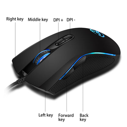 HXSJ A869 Seven Lightning Colors Game Four Gears Adjustment Electronic Sports Mouse