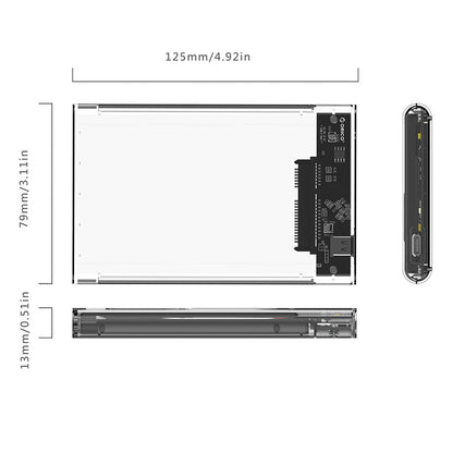 ORICO 2139C3 USB 3.1 Gen1 Type-C to SATA III 2.5" Transparent External Hard Drive Enclosure for 2.5 inch SATA Type-C HDD/SSD