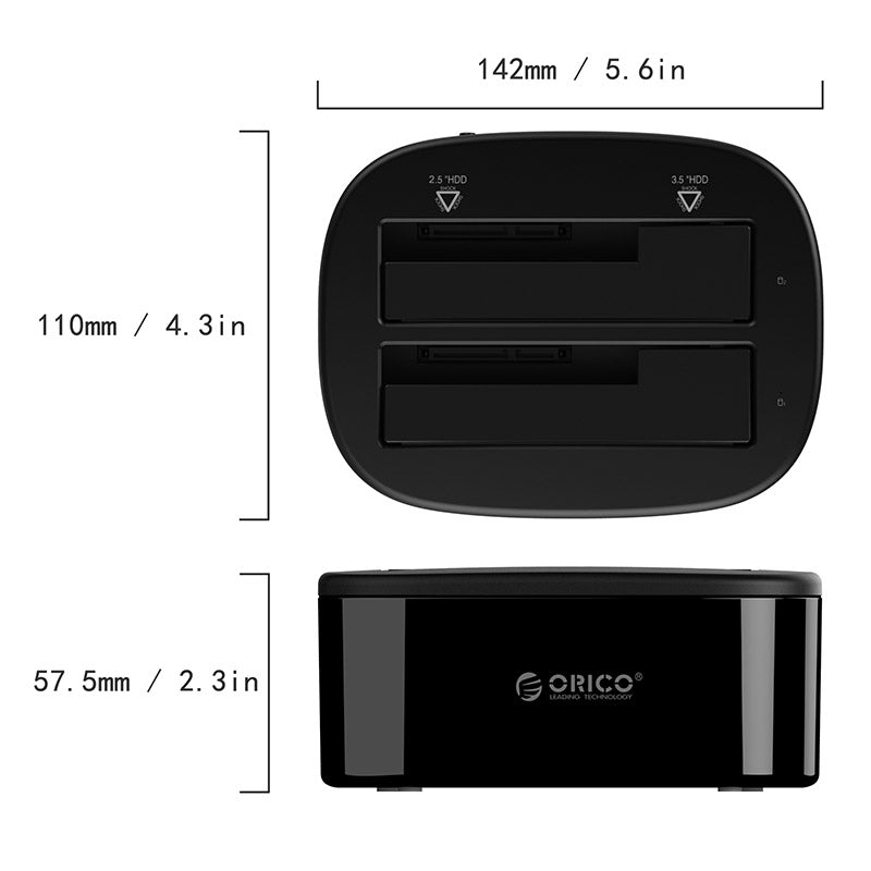 ORICO USB 3.0 SATA Dual-bay Hard Disk Drive Dock Station Enclosure Case for 2.5"/3.5" SDD HDD with Offline Clone Function (6228US3-C)