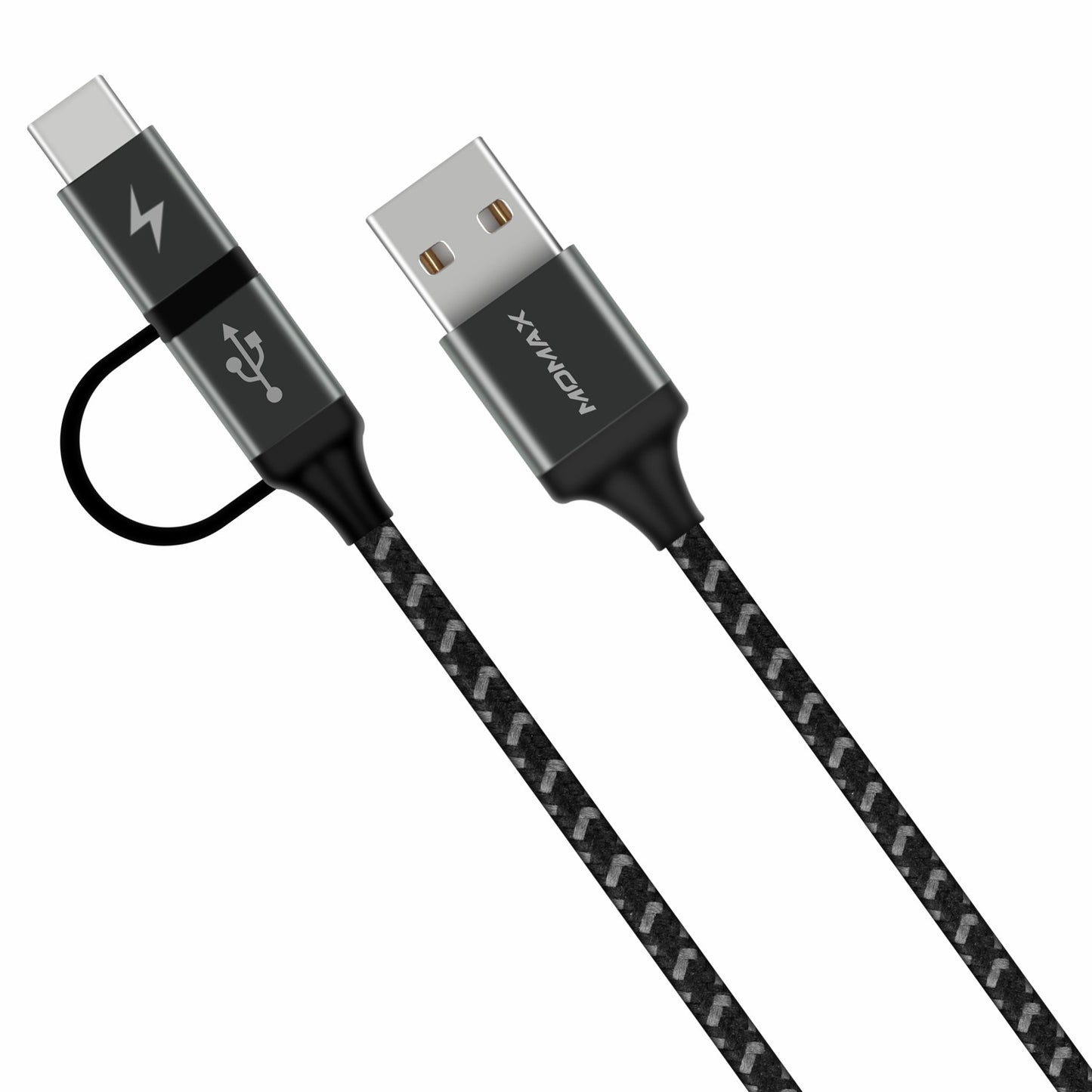 MOMAX ZERO 1m Micro USB + Type-C Sync Nylon Braided Charging Data Cable