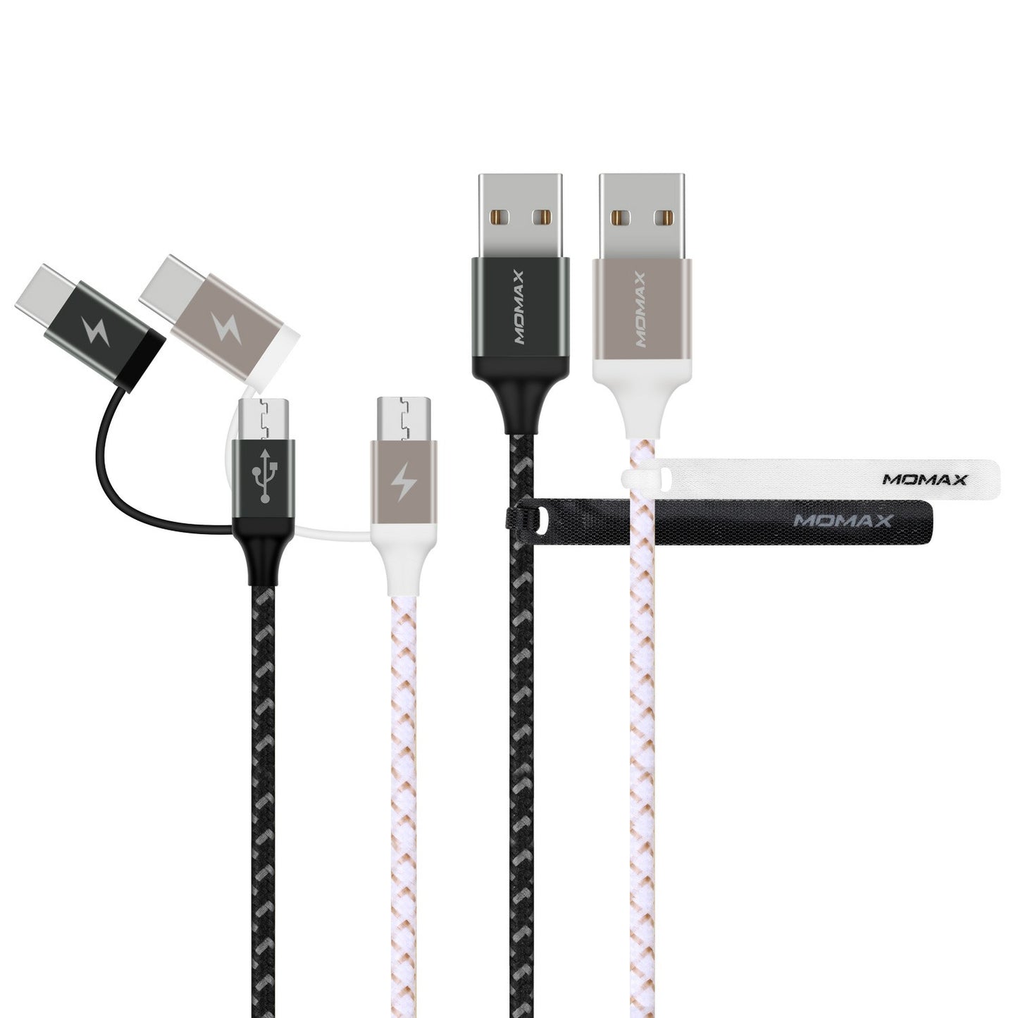 MOMAX ZERO 1m Micro USB + Type-C Sync Nylon Braided Charging Data Cable