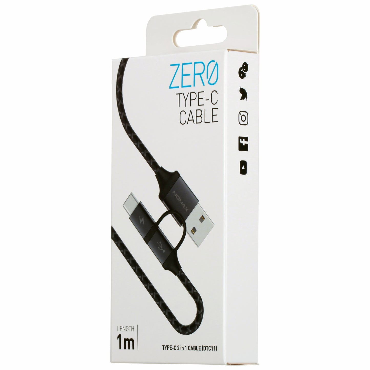 MOMAX ZERO 1m Micro USB + Type-C Sync Nylon Braided Charging Data Cable