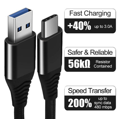 Type-C Cable, 1.8m Nylon Weaving 3A Type-C USB 3.0 Data Transfer Charging Cable for Xiaomi Huawei