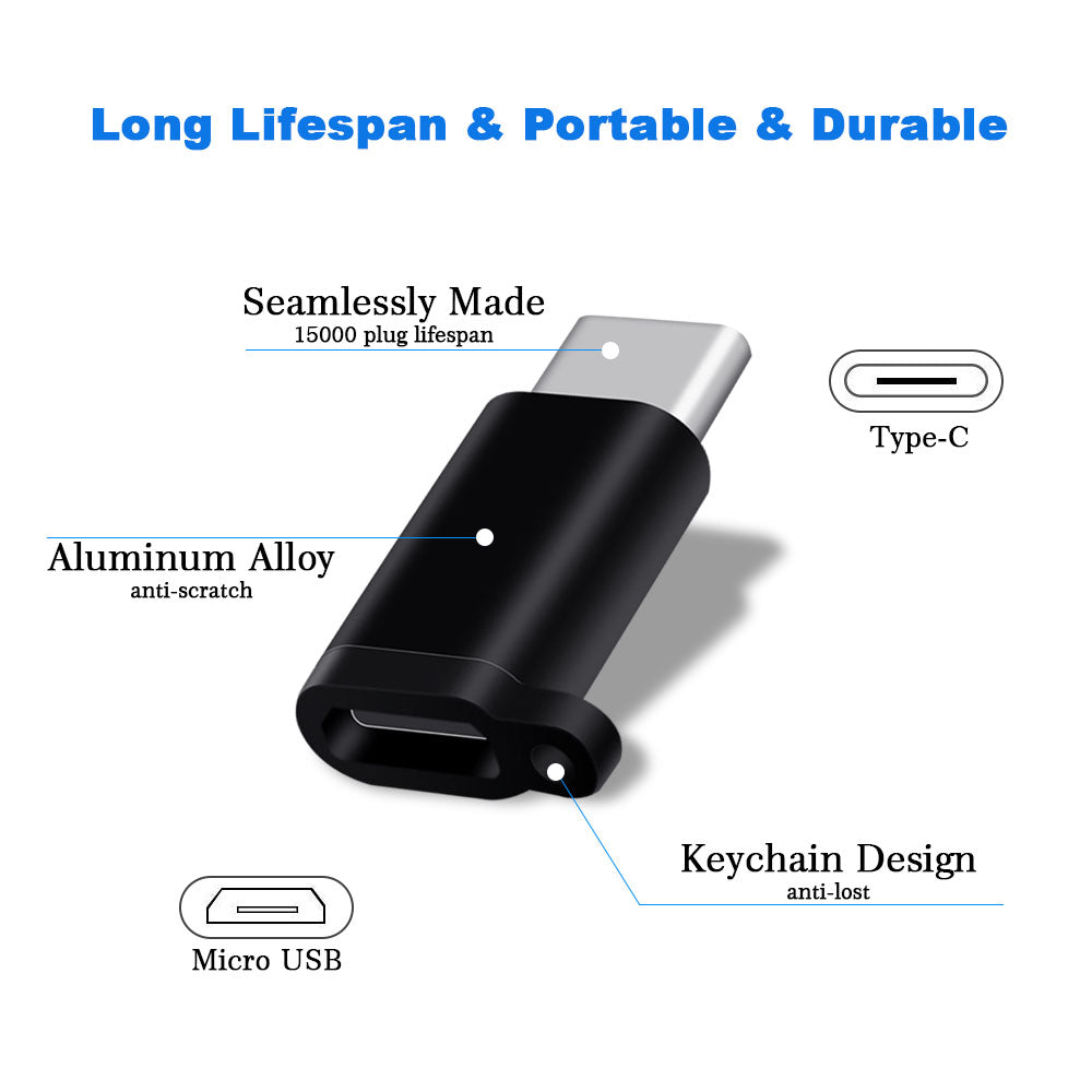 Mini Micro USB Female to Type-C Male Charging Sync Converter with Anti-lost Strap