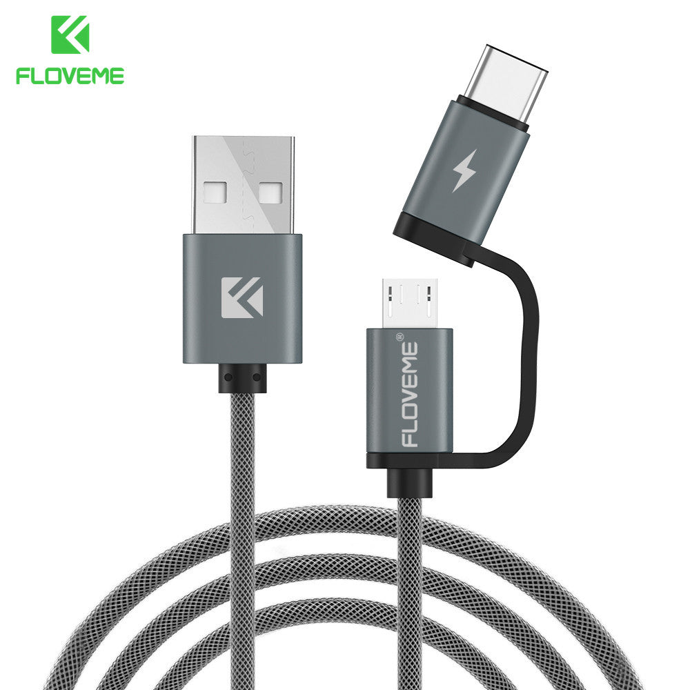 FLOVEME 2 in 1 QC3.0 micro Type-C Fast Charge Cable Flash Charging for Android Smartphones