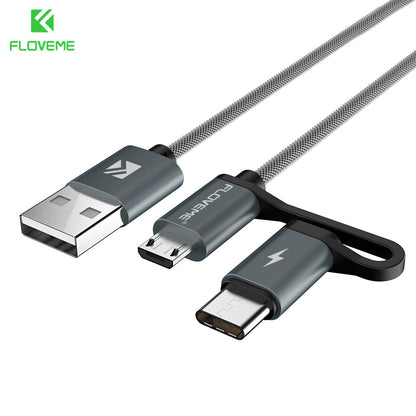 FLOVEME 2 in 1 QC3.0 micro Type-C Fast Charge Cable Flash Charging for Android Smartphones