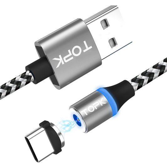 TOPK AM33 360 Degree Round Two-color Nylon Braided Magnetic Type-C USB Charging Cable for Samsung Huawei Xiaomi