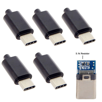 5PCS/Lot DIY 24Pin USB Type-C USB-C Male OTG Host Type 5.1k Resistor with Black Housing Cover