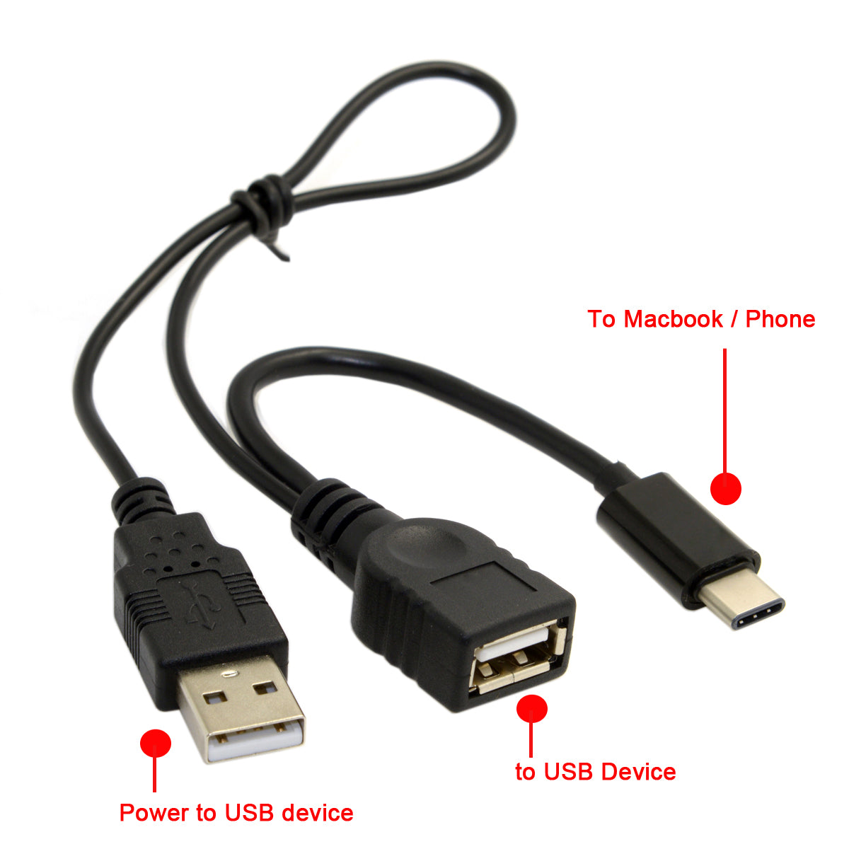 USB 3.1 Type-C to USB 2.0 Female OTG Data Cable with Extral Power - Black