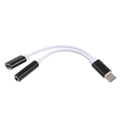 USB Type-C to 3.5mm Jack Aux Audio + USB Type-C Charging Female Port Splitter Cable