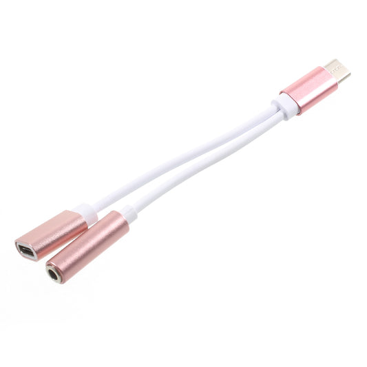 USB Type-C to 3.5mm Jack Aux Audio + USB Type-C Charging Female Port Splitter Cable