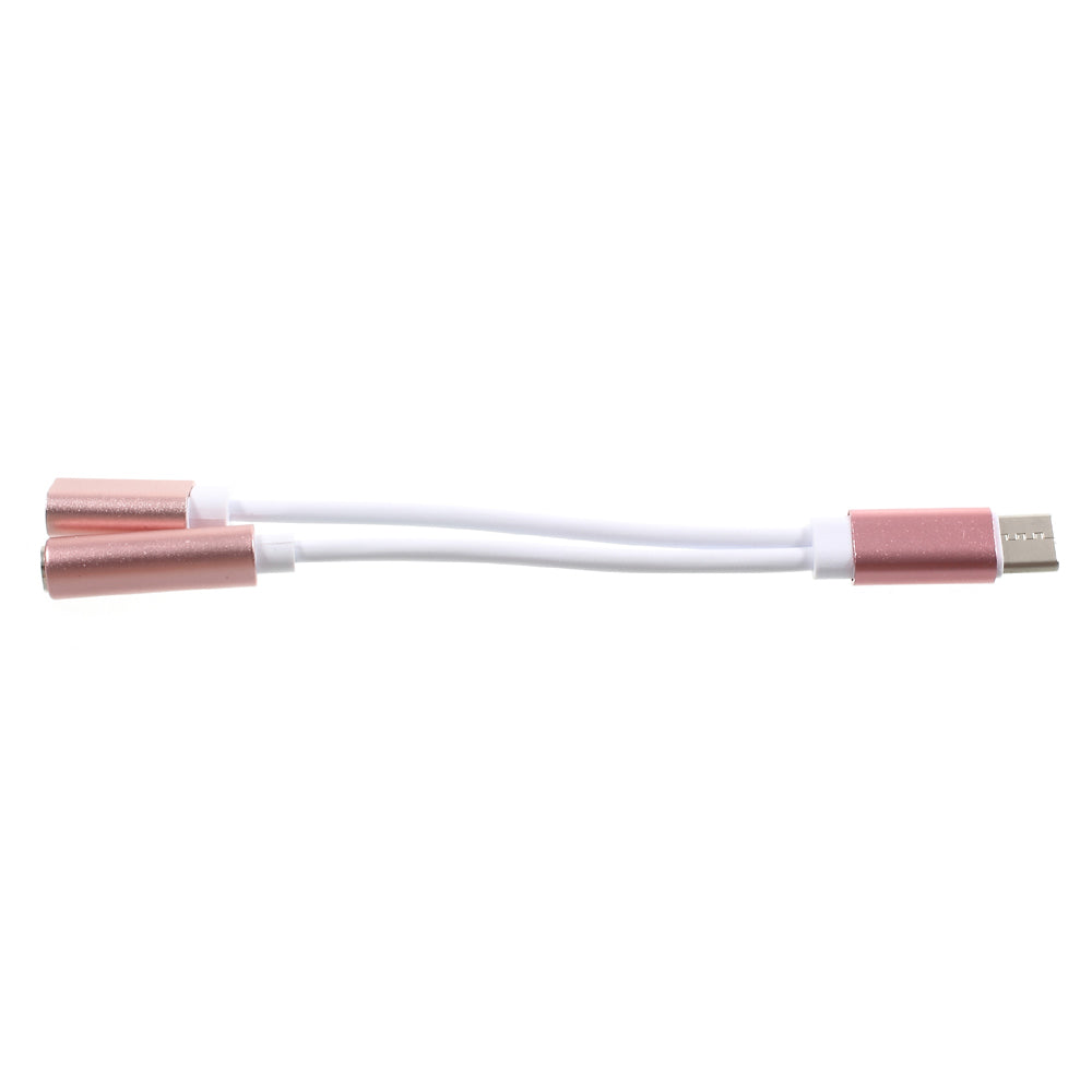 USB Type-C to 3.5mm Jack Aux Audio + USB Type-C Charging Female Port Splitter Cable