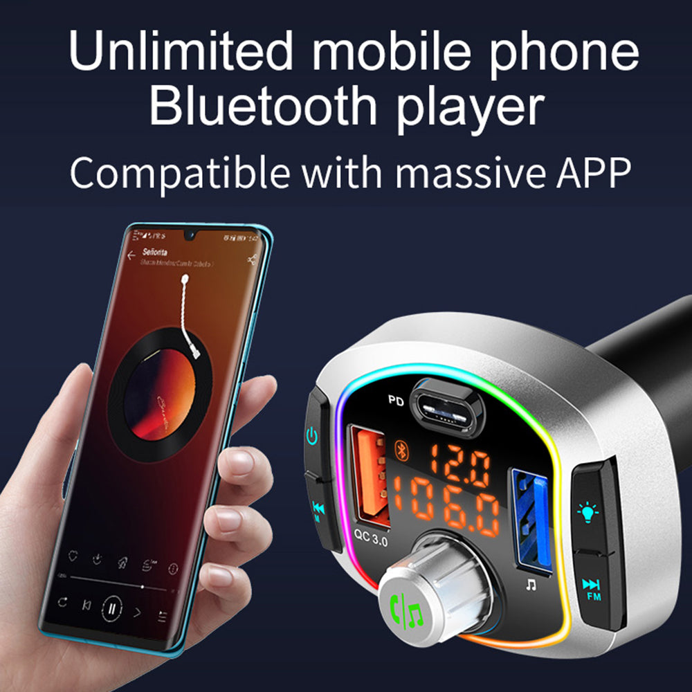 Multifunction Bluetooth Car FM Transmitter MP3 Player PD+QC3.0 Car Charger