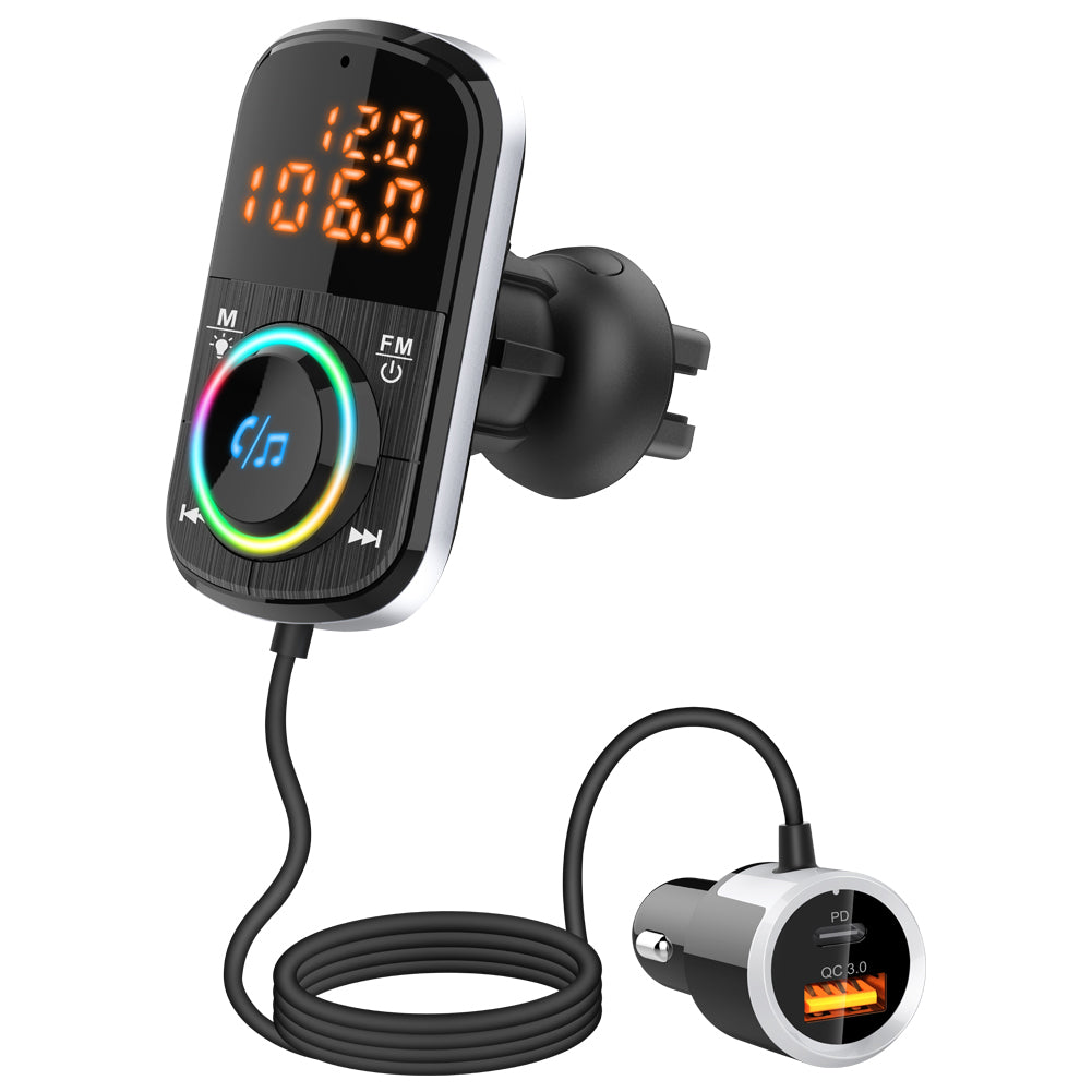 Bluetooth Car FM Transmitter Audio Adapter Receiver PD &amp; QC3.0 Bluetooth Car Adapter Colorful LED Backlit