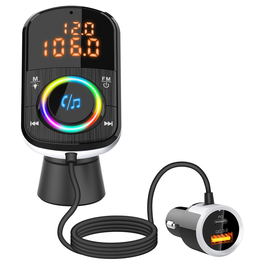 Bluetooth Car FM Transmitter Audio Adapter Receiver PD & QC3.0 Bluetooth Car Adapter Colorful LED Backlit