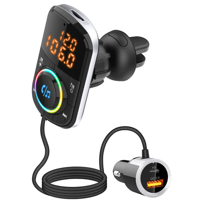 Bluetooth Car FM Transmitter Audio Adapter Receiver PD & QC3.0 Bluetooth Car Adapter Colorful LED Backlit