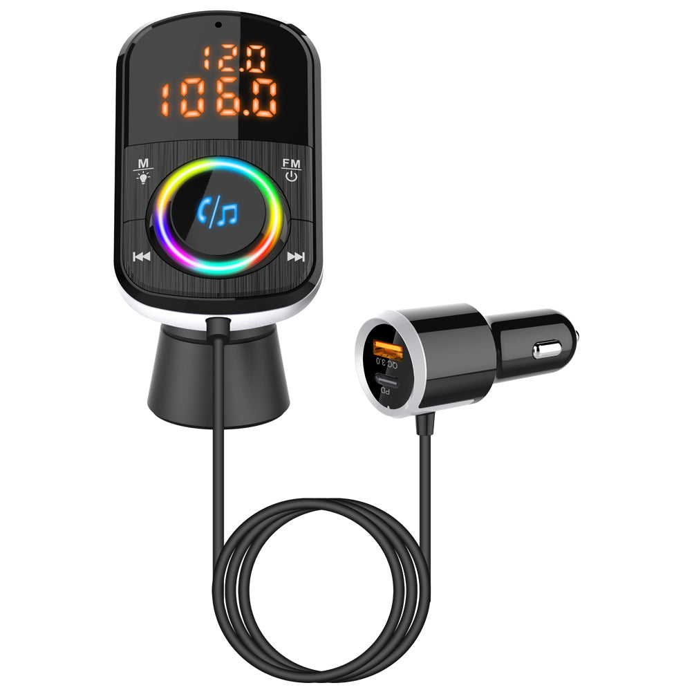 Bluetooth Car FM Transmitter Audio Adapter Receiver PD & QC3.0 Bluetooth Car Adapter Colorful LED Backlit