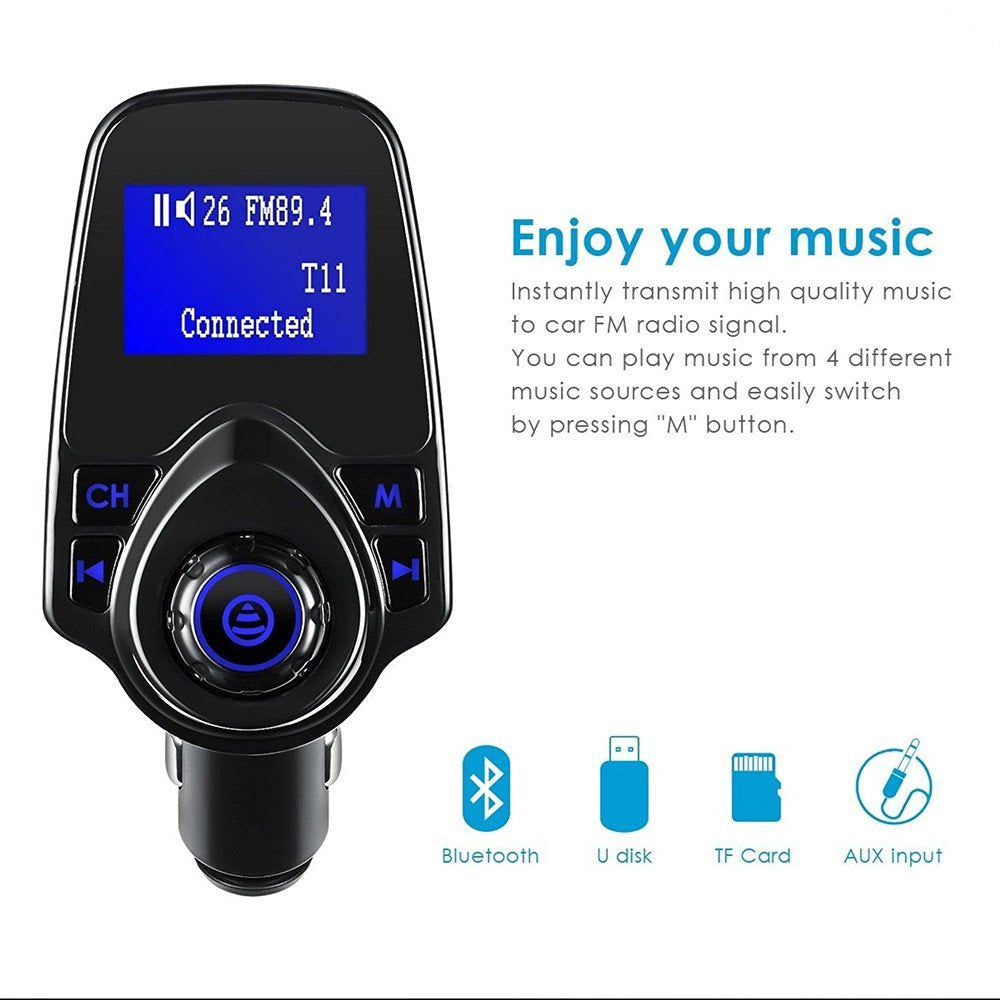 T11 Bluetooth Car Kit MP3 Music Player Adapter FM Transmitter Dual USB Charger Support U-disk/TF/AUX (CE/FCC/RoHS)