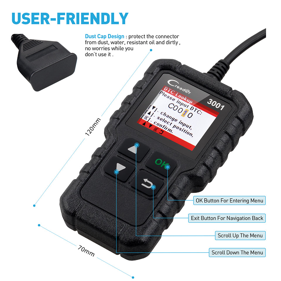 CR3001 EOBD OBD2 OBDII 1.77 inch Screen Car Code Reader Diagnostic Tool Engine Error Scanner