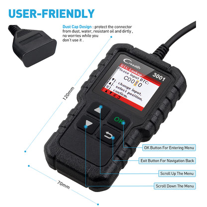 CR3001 EOBD OBD2 OBDII 1.77 inch Screen Car Code Reader Diagnostic Tool Engine Error Scanner