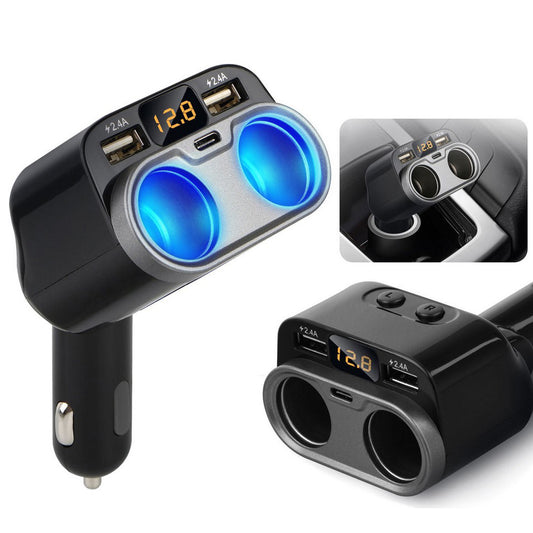 4.8A Dual USB Car Charger LCD Display 12-24V Type-C Cigarette Socket Lighter