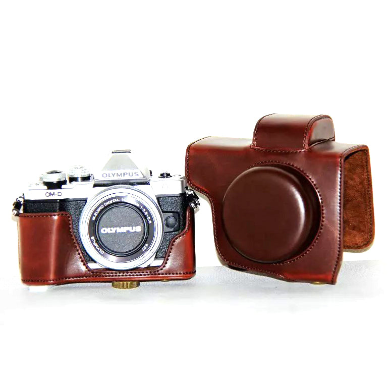 PU Leather Camera Protective Case + Strap for Olympus OM-D E-M10 Mark II / E-M10 / E-M10 MarkIII Digital Camera