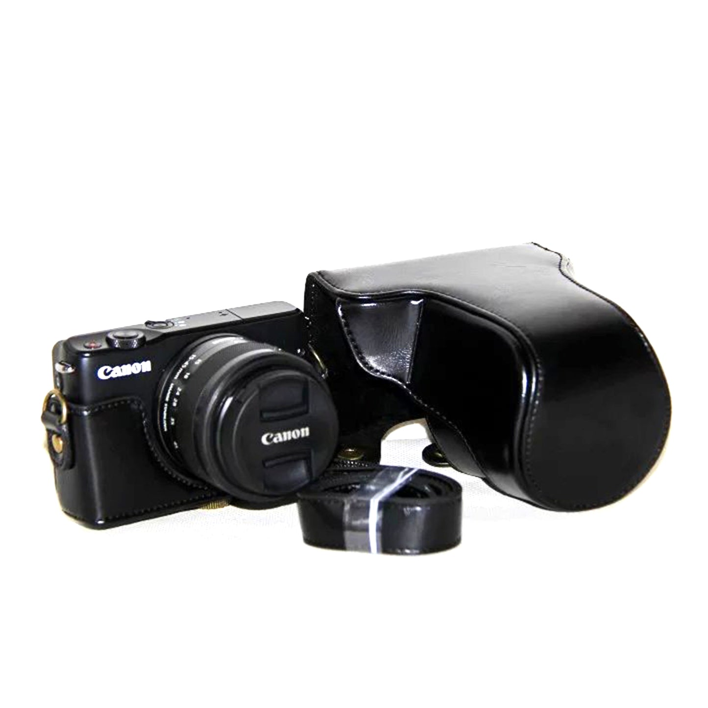 PU Leather Protector Case + Strap for Canon EOSM/EOSM2/EOSM 10 with 15-45mm Lens