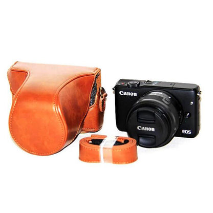 PU Leather Protector Case + Strap for Canon EOSM/EOSM2/EOSM 10 with 15-45mm Lens