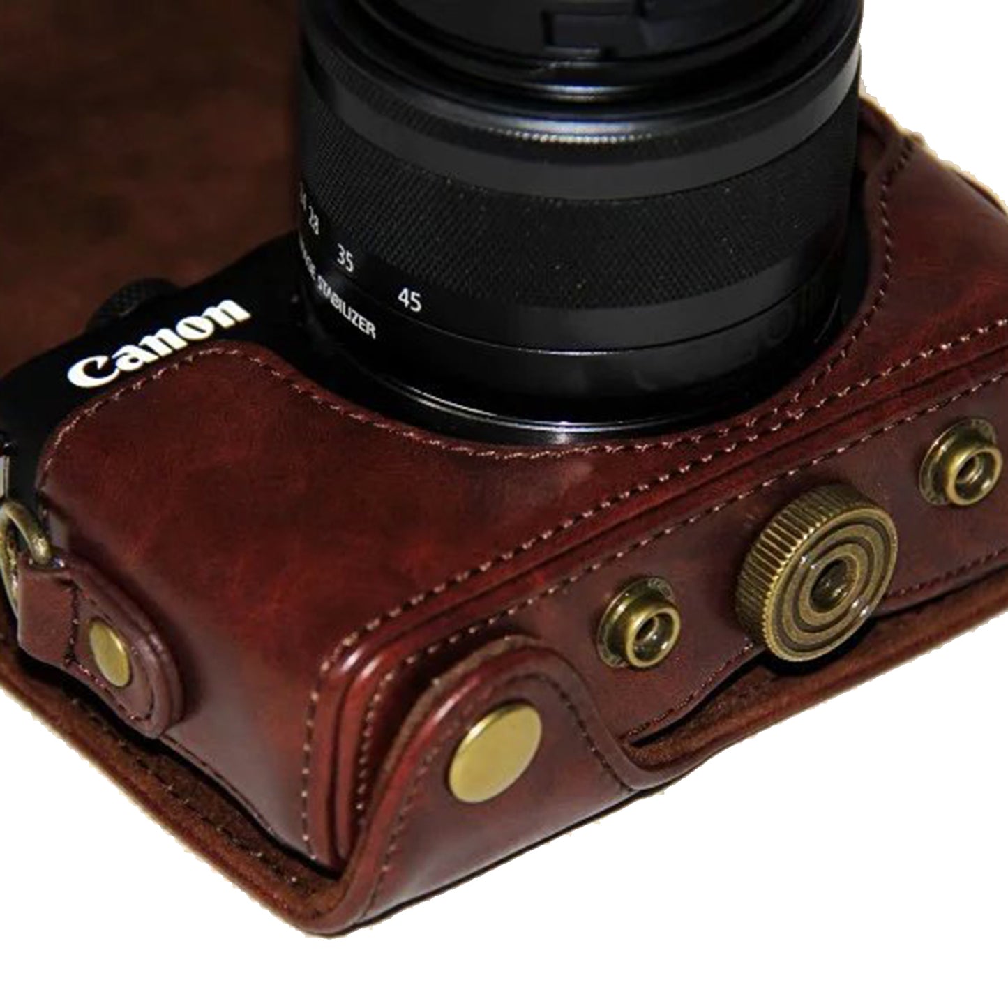 PU Leather Protector Case + Strap for Canon EOSM/EOSM2/EOSM 10 with 15-45mm Lens