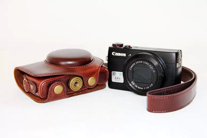 Protective Leather Camera Case with Shoulder Strap for Canon G7X