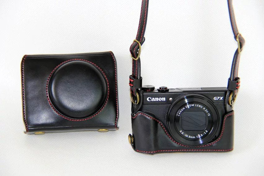 PU Leather Camera Protective Case + Strap for Canon PowerShot G7X MarkII Digital Camera