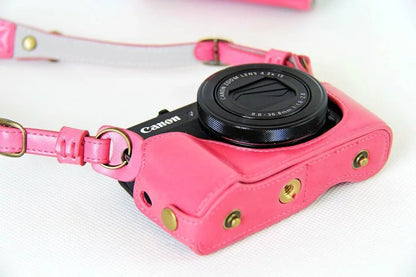 PU Leather Camera Protective Case + Strap for Canon PowerShot G7X MarkII Digital Camera