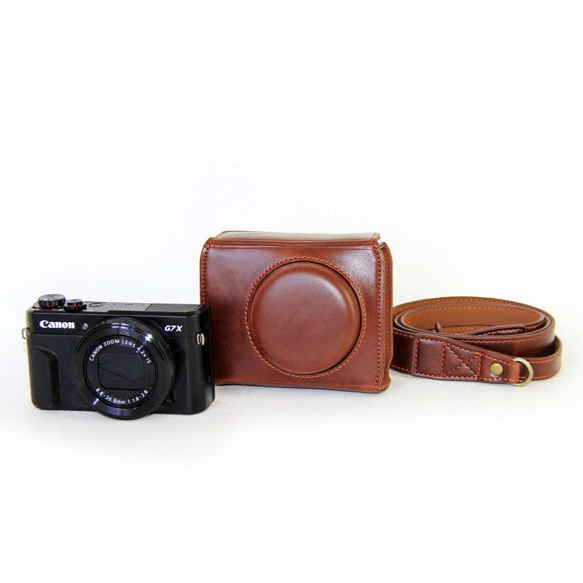 PU Leather Camera Protective Case + Strap for Canon PowerShot G7X MarkII Digital Camera