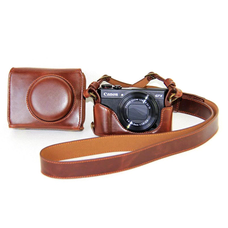 PU Leather Camera Protective Case + Strap for Canon PowerShot G7X MarkII Digital Camera