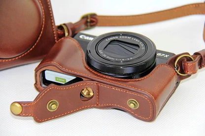 PU Leather Camera Protective Case + Strap for Canon PowerShot G7X MarkII Digital Camera