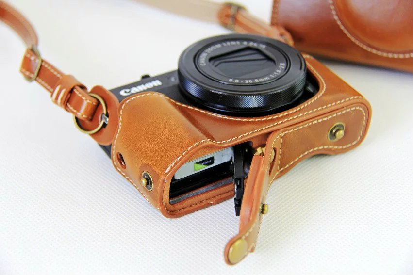 PU Leather Camera Protective Case + Strap for Canon PowerShot G7X MarkII Digital Camera