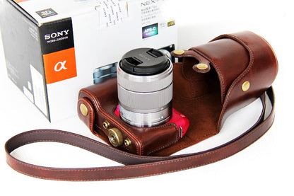 PU Leather Protective Camera Case Bag for Sony NEX-F3 18-55mm