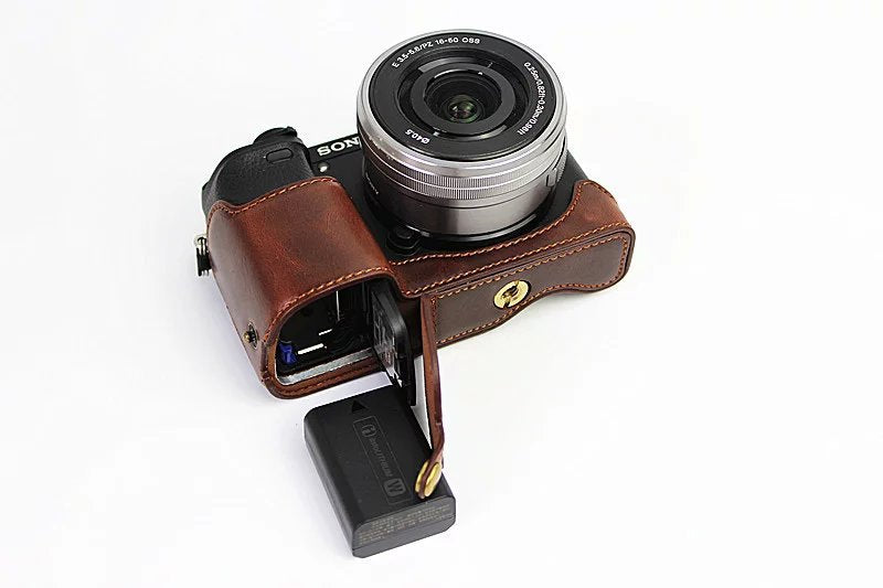 PU Leather Half Bottom Camera Protective Case for Sony A6000/A6300