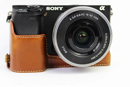 PU Leather Half Bottom Camera Protective Case for Sony A6000/A6300