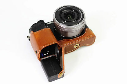 PU Leather Half Bottom Camera Protective Case for Sony A6000/A6300