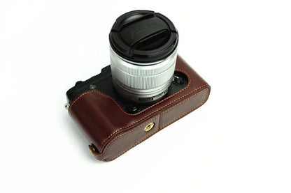 Genuine Split Leather Half Camera Case Bag for Fujifilm XE1 XE2