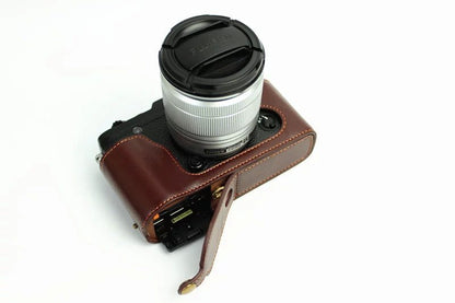 Genuine Split Leather Half Camera Case Bag for Fujifilm XE1 XE2