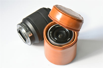 Camera Lens Pocket PU Leather Case for Nikon Canon Sony Fujifilm etc