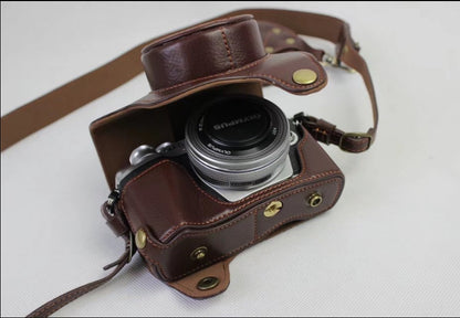 Genuine Cowhide Leather Camera Protection Cover Bag for Olympus OMD E-M10III