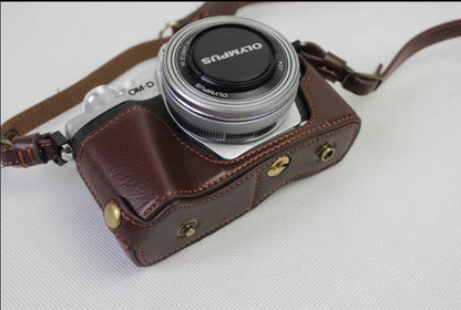 Genuine Cowhide Leather Camera Protection Cover Bag for Olympus OMD E-M10III